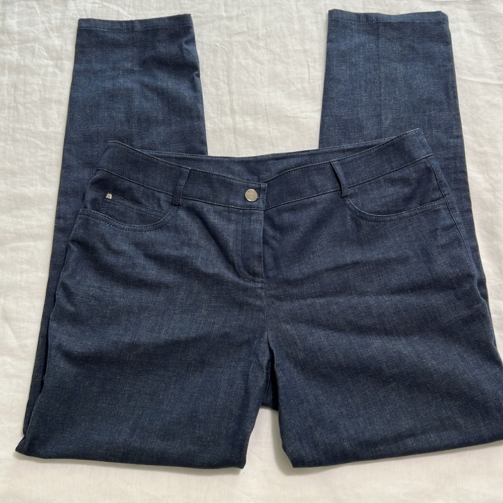 Akris- Straight Cotton Denim Stretch Pant- Medium Blue Wash- Size 12- EUC
